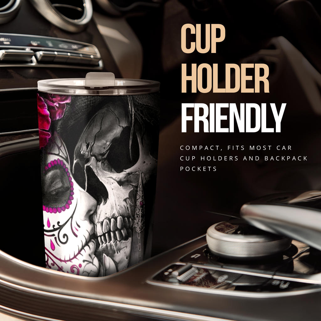 Sugar skull girl kiss grim reaper tumbler cup