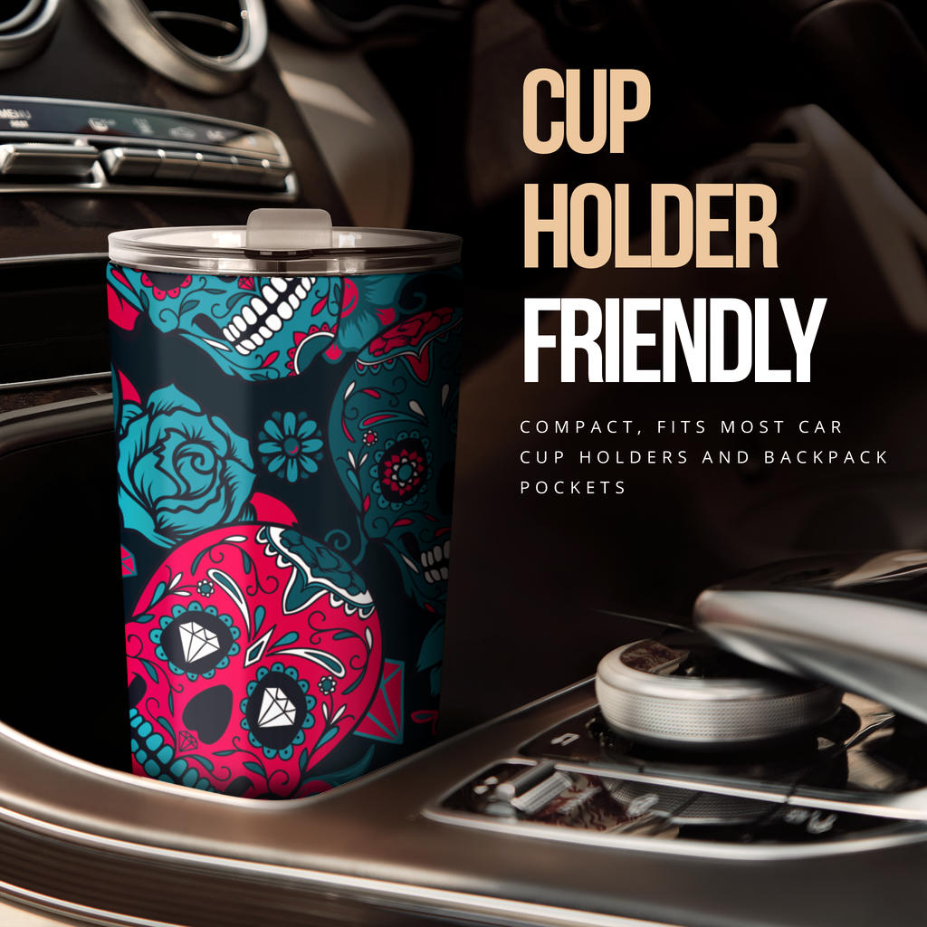 Sugar skull floral tumbler mug cup