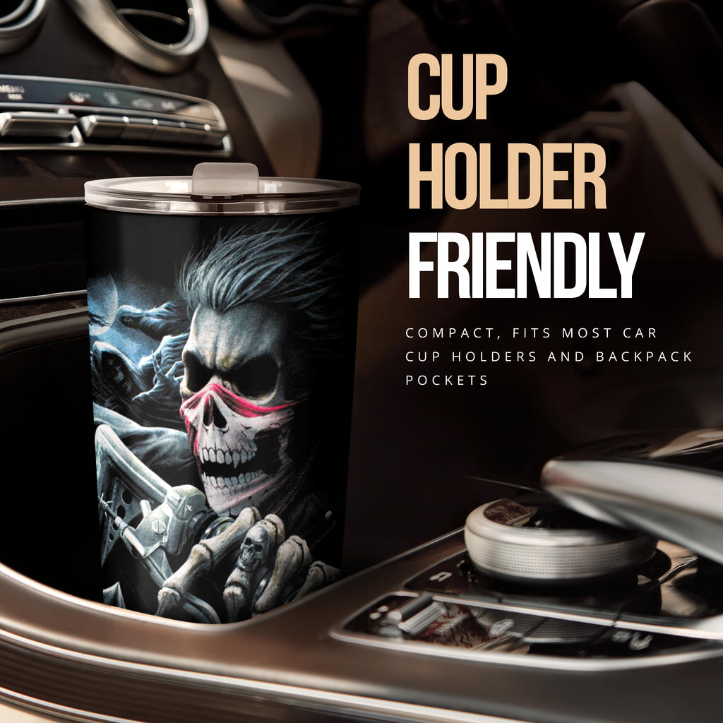 Skull biker tumbler mug