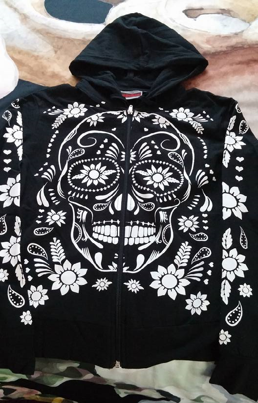 Women Hoodies Zip Up Tops Fashion Skull Flowers