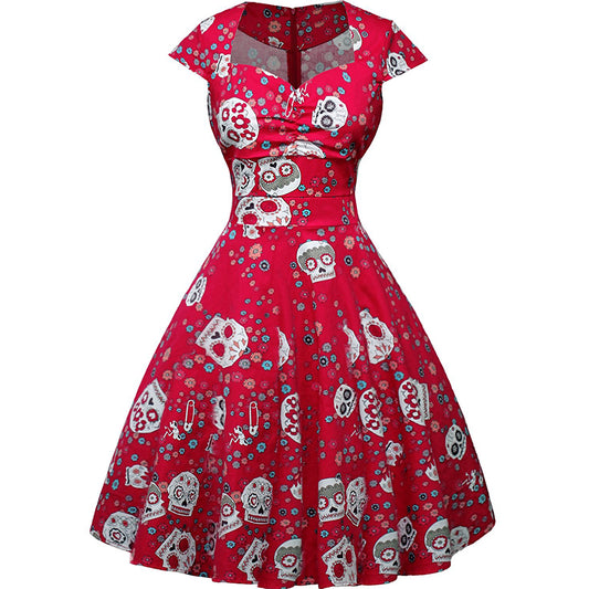 Women Vintage 50s 60s Square Collar Wrapped Chest Plus Size 4XL Swing Rockabilly Pin Up Dress