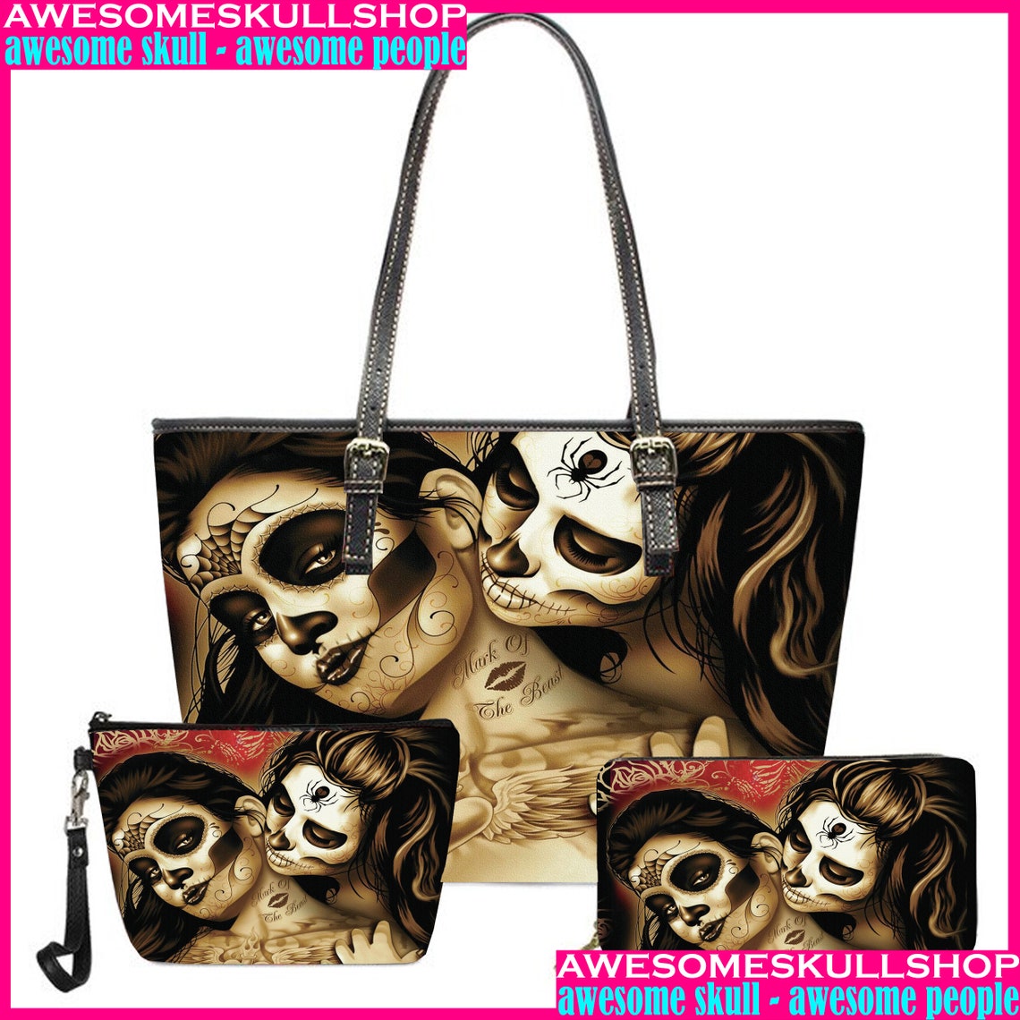 Sugar Skull Girl Design Brand Tote Bags Large Capacity Leather Shoulder Bag