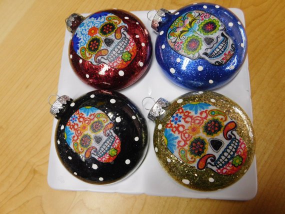Sugar Skulls Glass Ornaments Set of 4