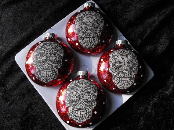 Sugar Skulls Glass Ornaments Set of 4