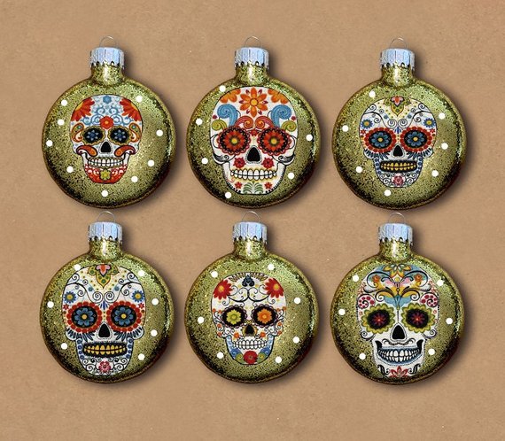 Sugar Skulls Glass Ornaments Set of 6