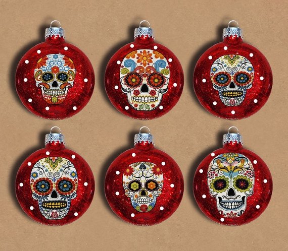Sugar Skulls Glass Ornaments Set of 6