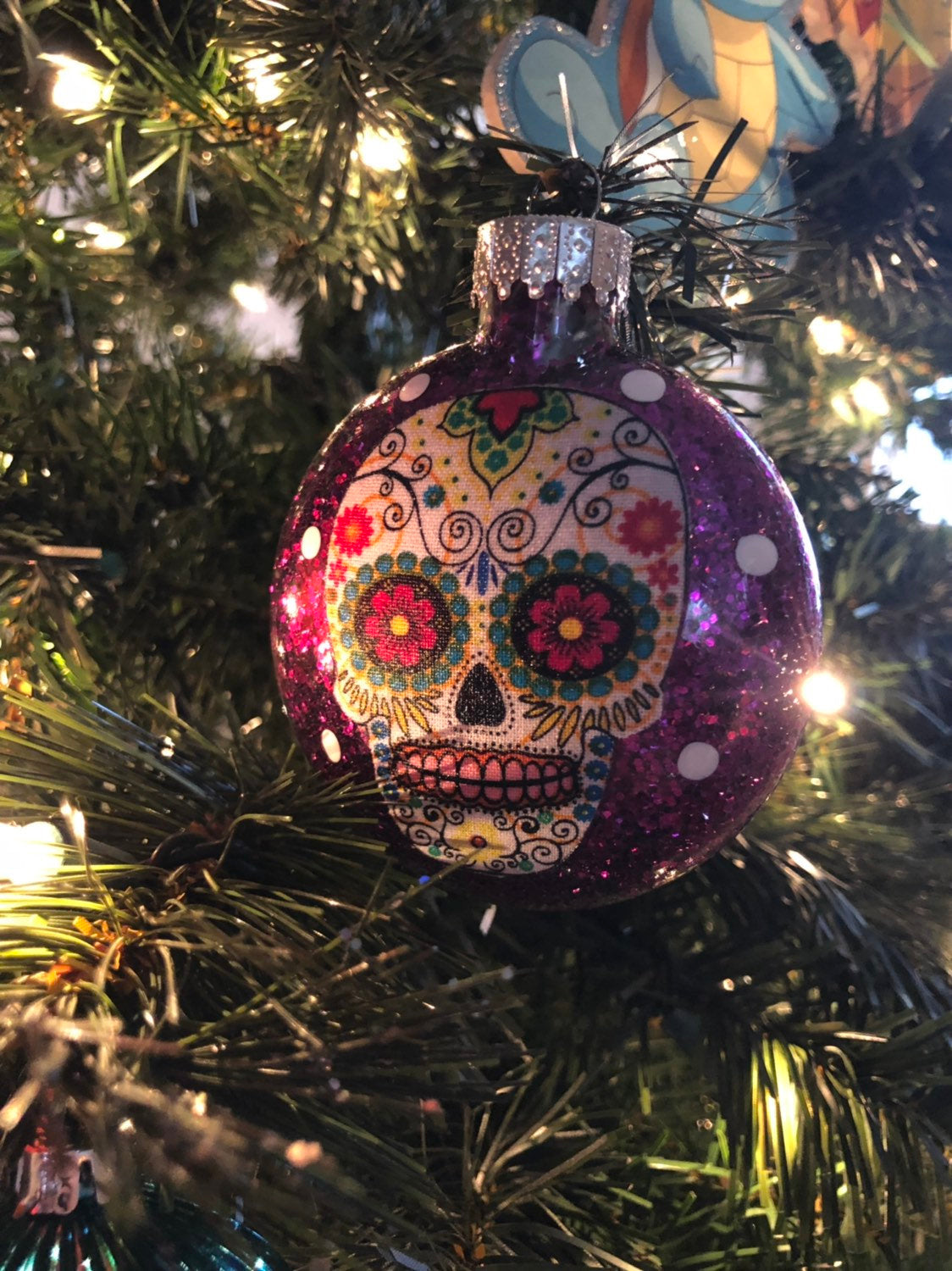 Sugar Skulls Glass Ornaments Set of 6 Purple