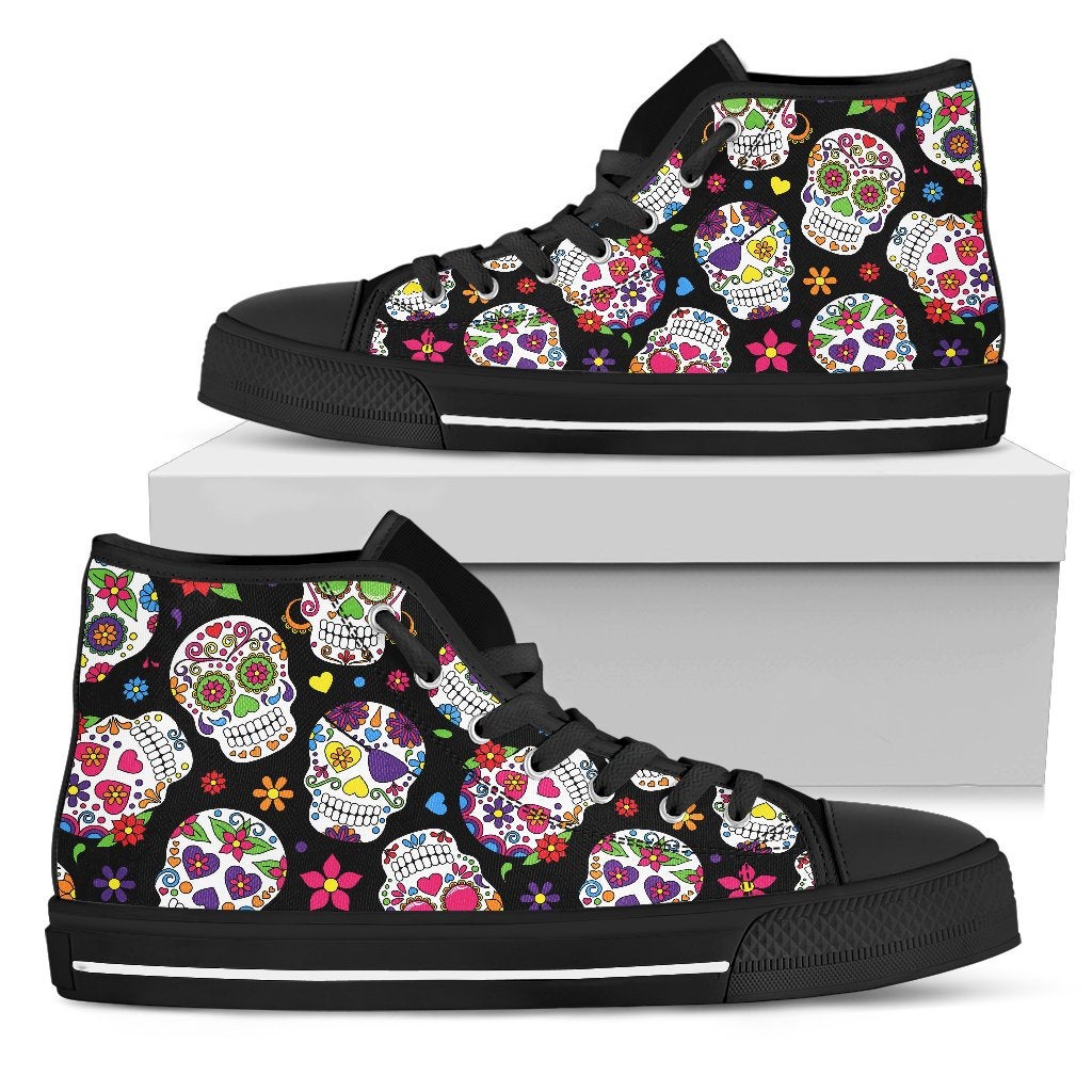 Colorful Sugar Skulls Black High Top Shoes
