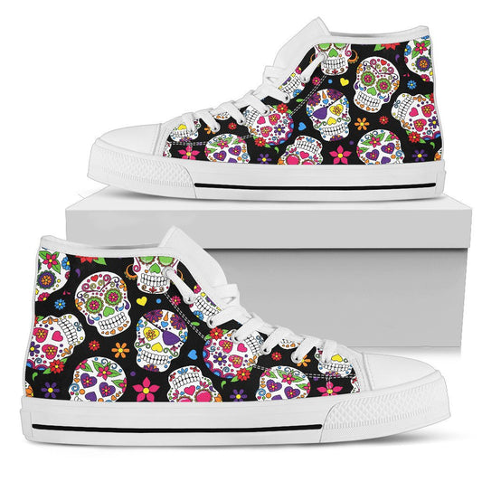 Colorful Sugar Skulls Black High Top Shoes