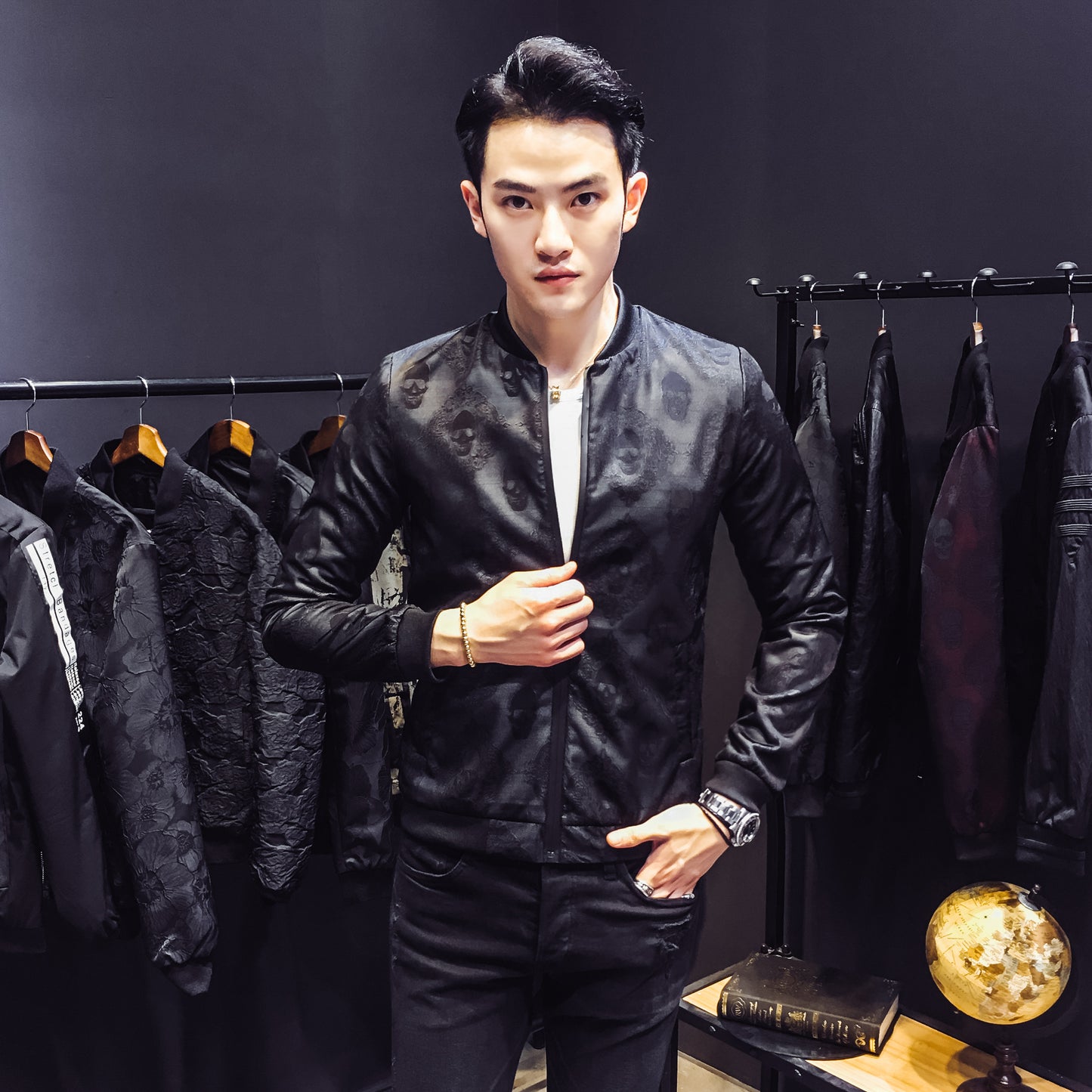 Men jacket skull autumn jacket men's Jacquard Dress Coat
