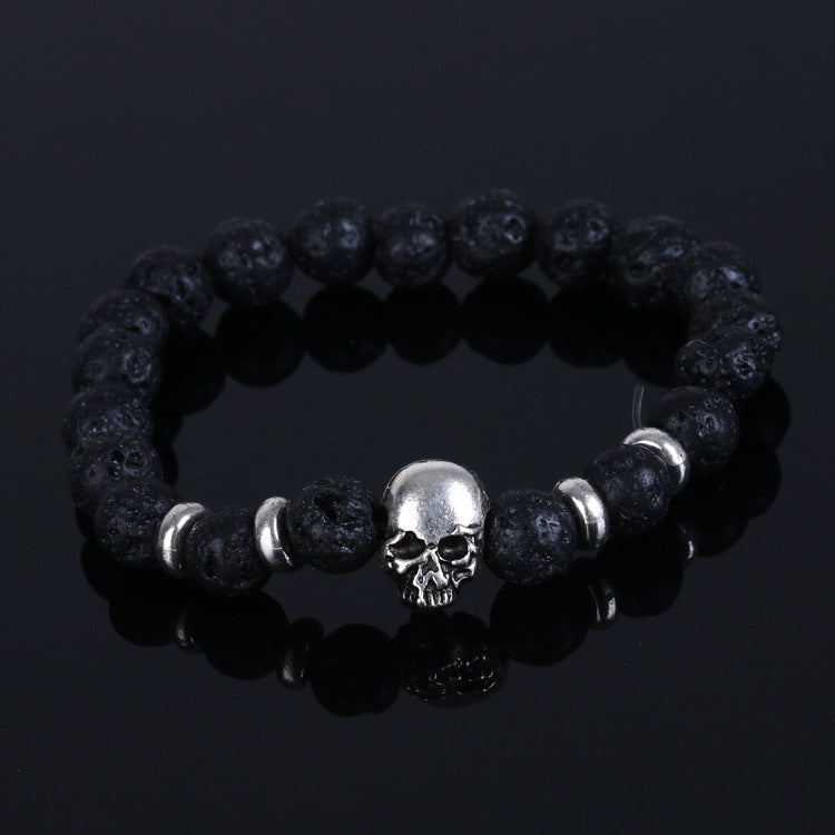 Beaded Black Natural Stone beads Skull Elastic Bracelets for Men and Women Tiger Eye Bracelets
