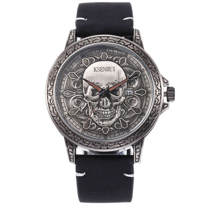 Fashion 3D SKULL Men Watches Top Brand Luxury Retro Leather Casual Quartz Wrist Watches Date Clock