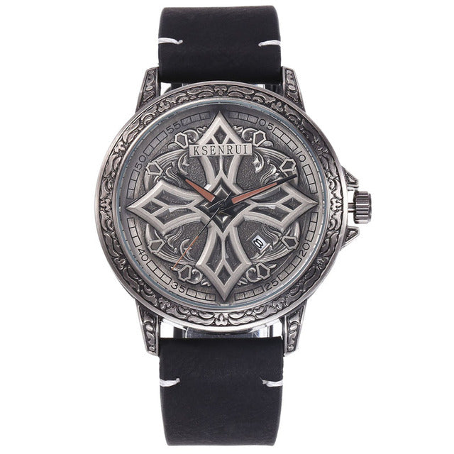 Fashion 3D SKULL Men Watches Top Brand Luxury Retro Leather Casual Quartz Wrist Watches Date Clock