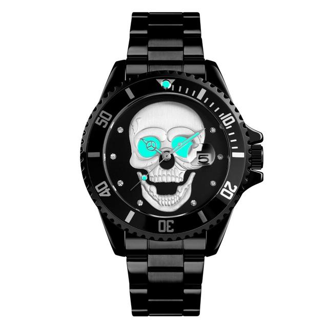 Skull Quartz Watch Skeleton Creative Watches Stainless Steel Male Clock Waterproof Wristwatch