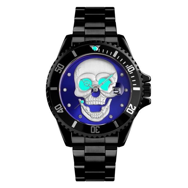 Skull Quartz Watch Skeleton Creative Watches Stainless Steel Male Clock Waterproof Wristwatch