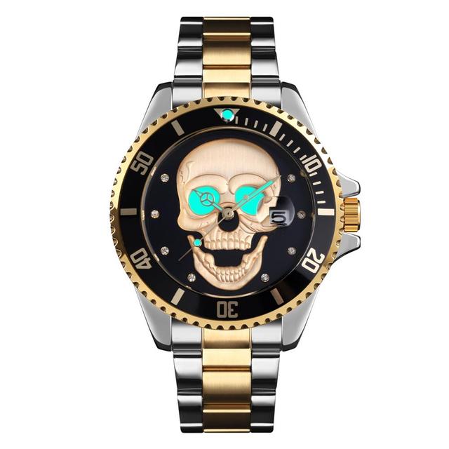 Skull Quartz Watch Skeleton Creative Watches Stainless Steel Male Clock Waterproof Wristwatch