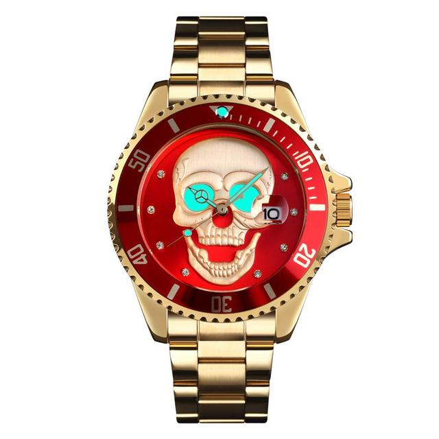 Skull Quartz Watch Skeleton Creative Watches Stainless Steel Male Clock Waterproof Wristwatch