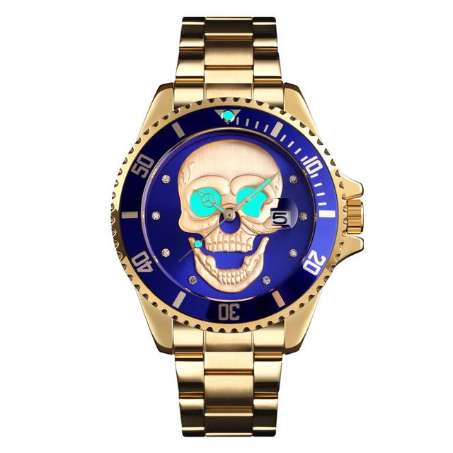 Skull Quartz Watch Skeleton Creative Watches Stainless Steel Male Clock Waterproof Wristwatch