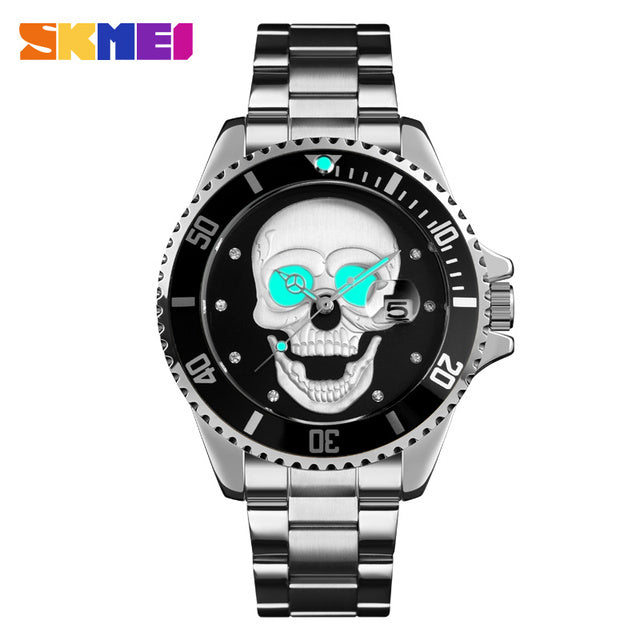 Skull Quartz Watch Skeleton Creative Watches Stainless Steel Male Clock Waterproof Wristwatch