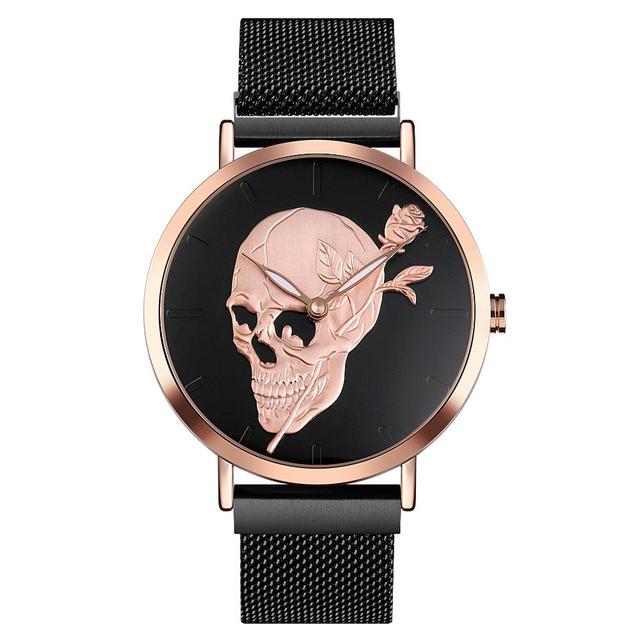 Quartz Watch Skull Men Steel Mesh Belt Skeleton Watches Male Clock Waterproof Wristwatch