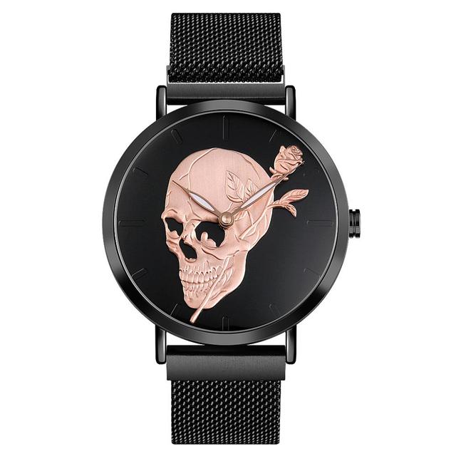 Quartz Watch Skull Men Steel Mesh Belt Skeleton Watches Male Clock Waterproof Wristwatch