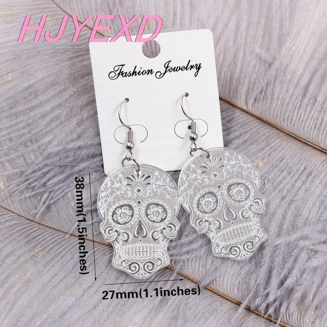 Sugar Skull Earrings Halloween Dangle Earring Rose Gold & Silver Mirror Earrings