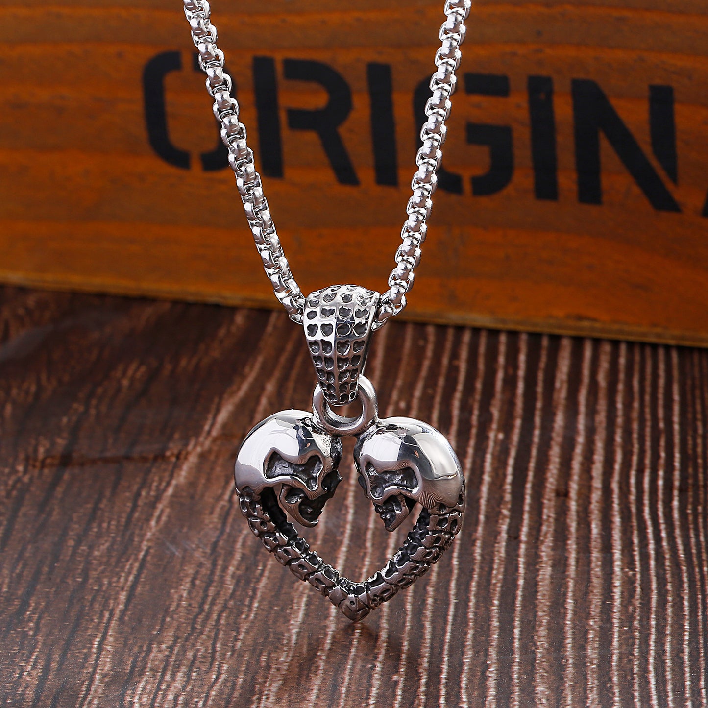 Goth Heart Skull Pendant Necklace For Men Stainless Steel 316L Halloween Couple Gift