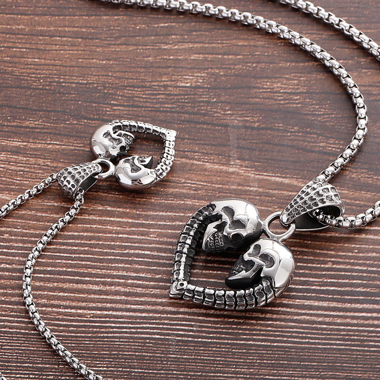 Goth Heart Skull Pendant Necklace For Men Stainless Steel 316L Halloween Couple Gift