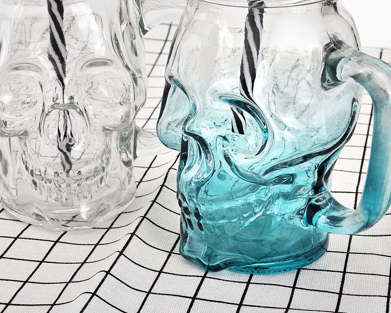 Skull Glass Mason Jar Mug Tumbler Cup With Lids And Straw Skull Face Glass Wide Mouth Mason Jar Drinking Glasses Single jar 16oz