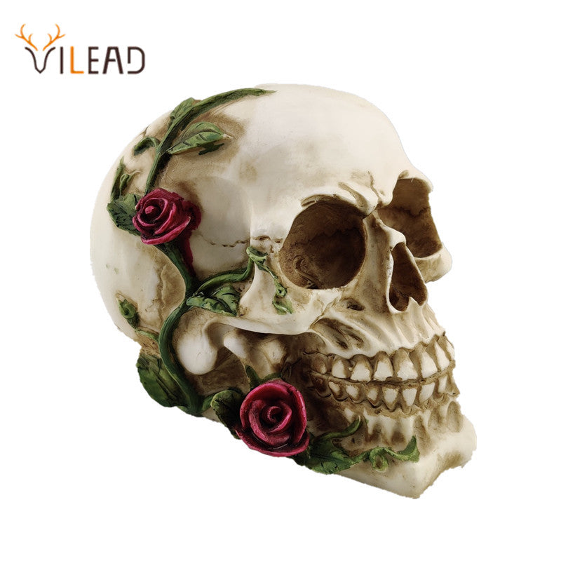 Rose Skull Statue Resin Crafts Animal Skull Props Bar Counter Home Decoration Sculpture Gifts Halloween Decoration