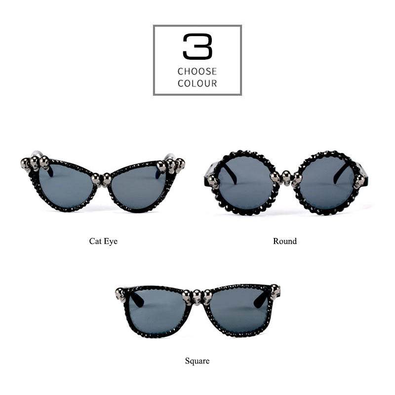 Gothic Skull Sunglasses Halloween Christmas Cat Eye Crystal Punk Sun Glasses