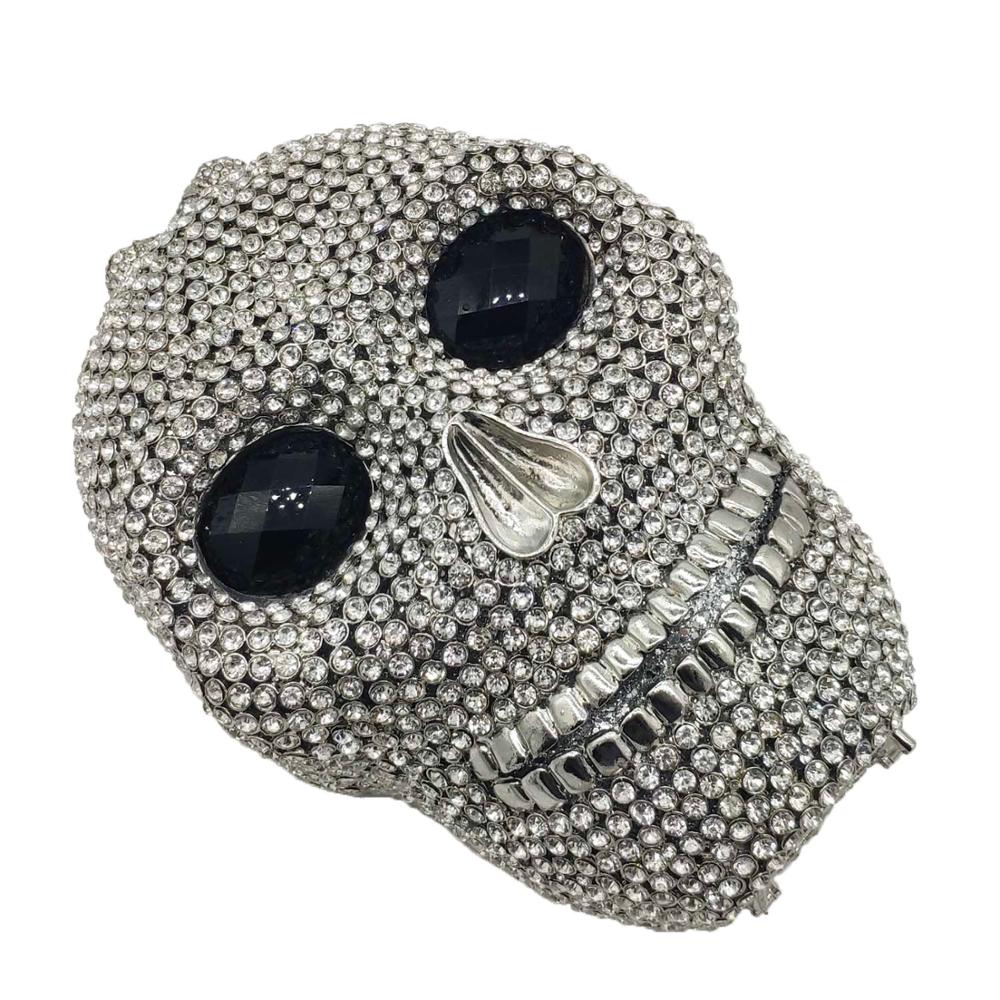 Boutique Halloween Novelty Funny Skull Clutch Women Silver Bags Party Crystal Purses and Handbags