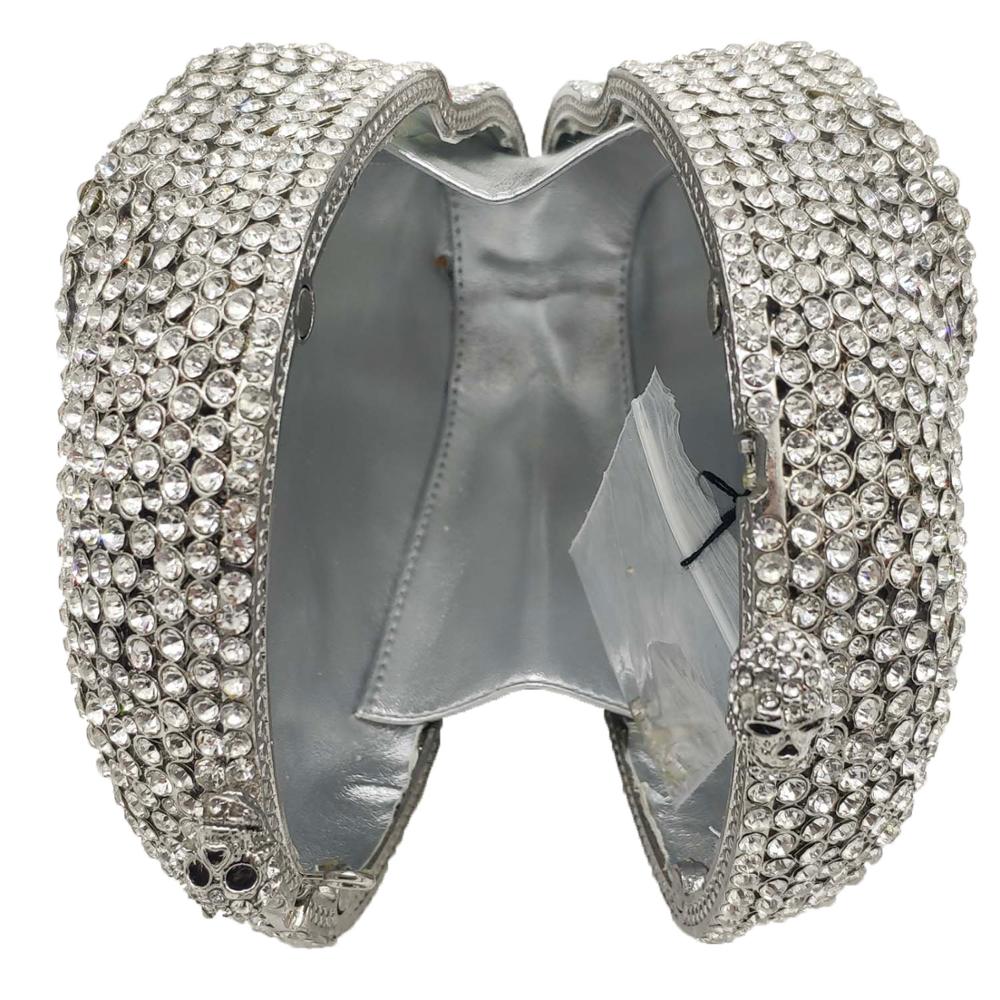 Boutique Halloween Novelty Funny Skull Clutch Women Silver Bags Party Crystal Purses and Handbags