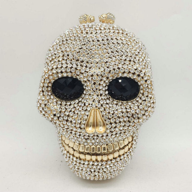 Boutique Halloween Novelty Funny Skull Clutch Women Silver Bags Party Crystal Purses and Handbags