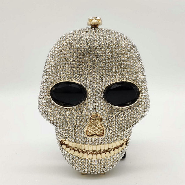 Boutique Halloween Novelty Funny Skull Clutch Women Silver Bags Party Crystal Purses and Handbags