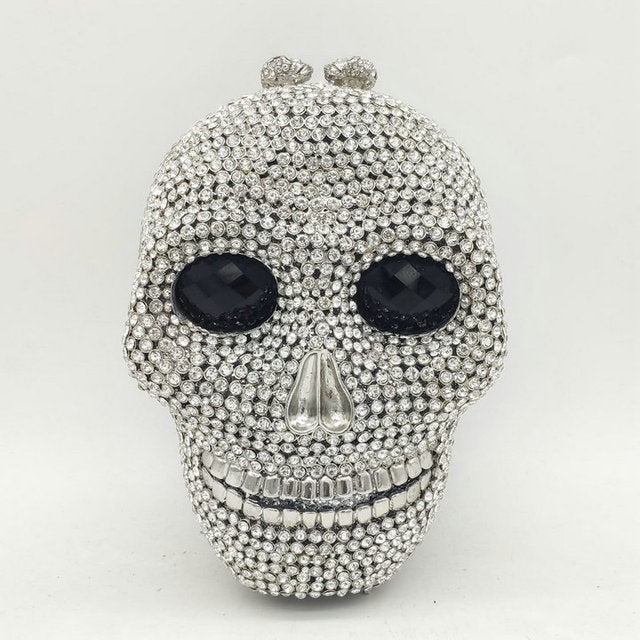 Boutique Halloween Novelty Funny Skull Clutch Women Silver Bags Party Crystal Purses and Handbags