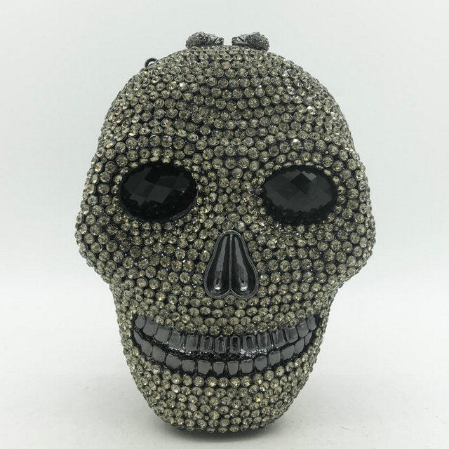 Boutique Halloween Novelty Funny Skull Clutch Women Silver Bags Party Crystal Purses and Handbags