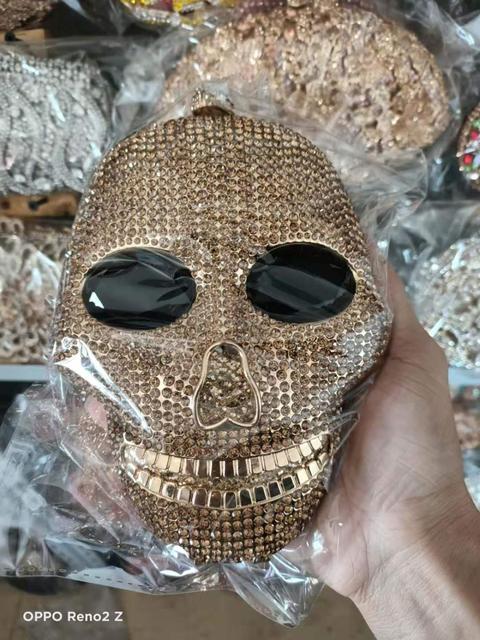 Boutique Halloween Novelty Funny Skull Clutch Women Silver Bags Party Crystal Purses and Handbags