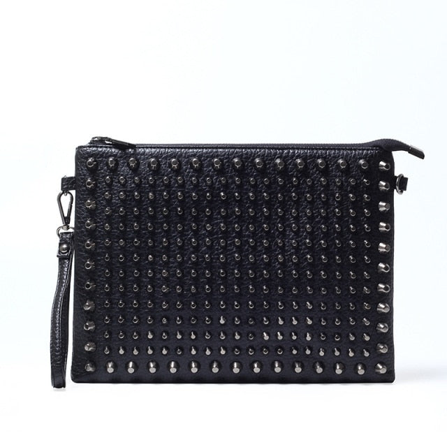 DAEYOTEN Famous Brands Men's Clutch Handbag Rivets Decoration Envelope Bag Unisex Pu Leather Handbags 2019 Free Shipping ZM0379