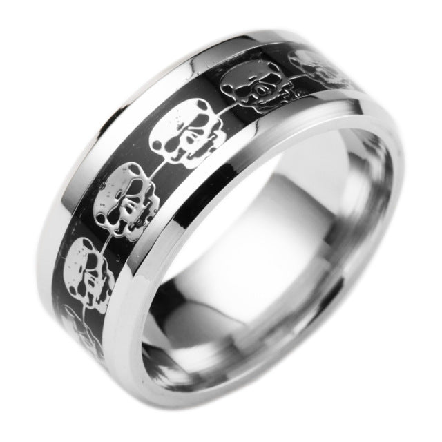 Stainless Steel Punk Skull Luminous Rings for Women Men Fluorescent Glowing Inlay Skeleton Jewelry