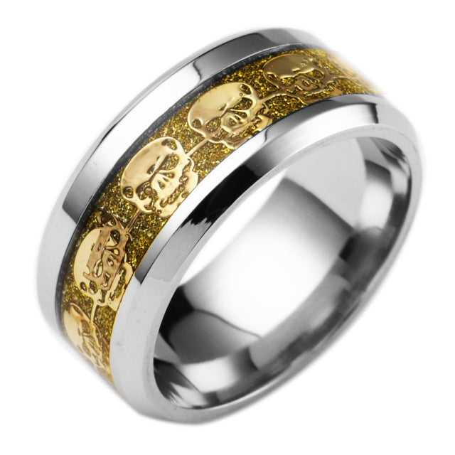 Stainless Steel Punk Skull Luminous Rings for Women Men Fluorescent Glowing Inlay Skeleton Jewelry
