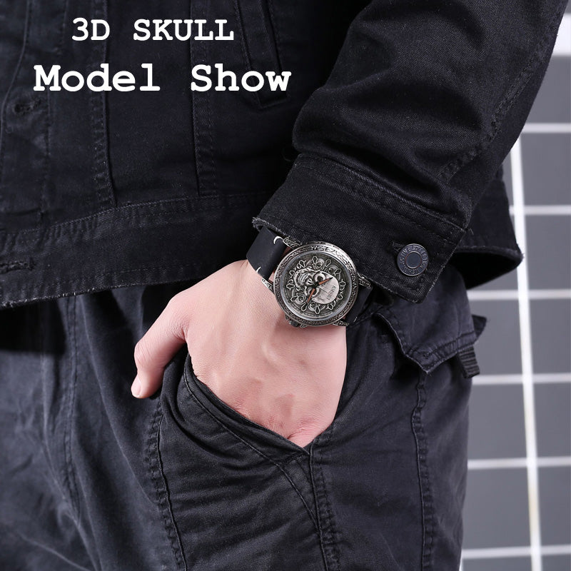 Fashion 3D SKULL Men Watches Top Brand Luxury Retro Leather Casual Quartz Wrist Watches Date Clock