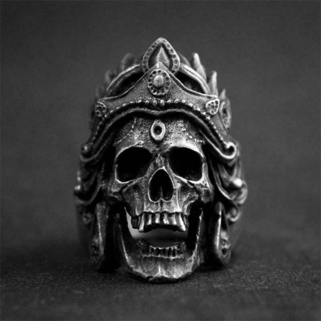 Gothic Punk Satanic Devil Skull Ring Vintage Steampunk Stainless Steel Ring Hiphop Motorcycle Rock Biker Jewelry
