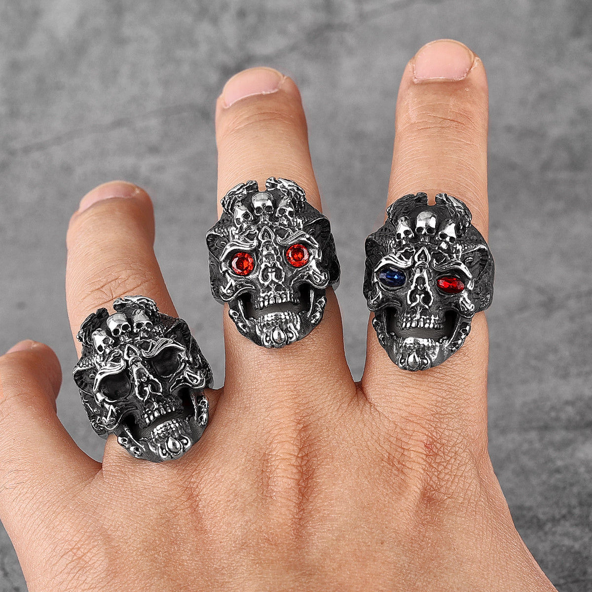 Skull Evil Eyes Stainless Steel Mens Rings Punk Jewelry Creativity Gift