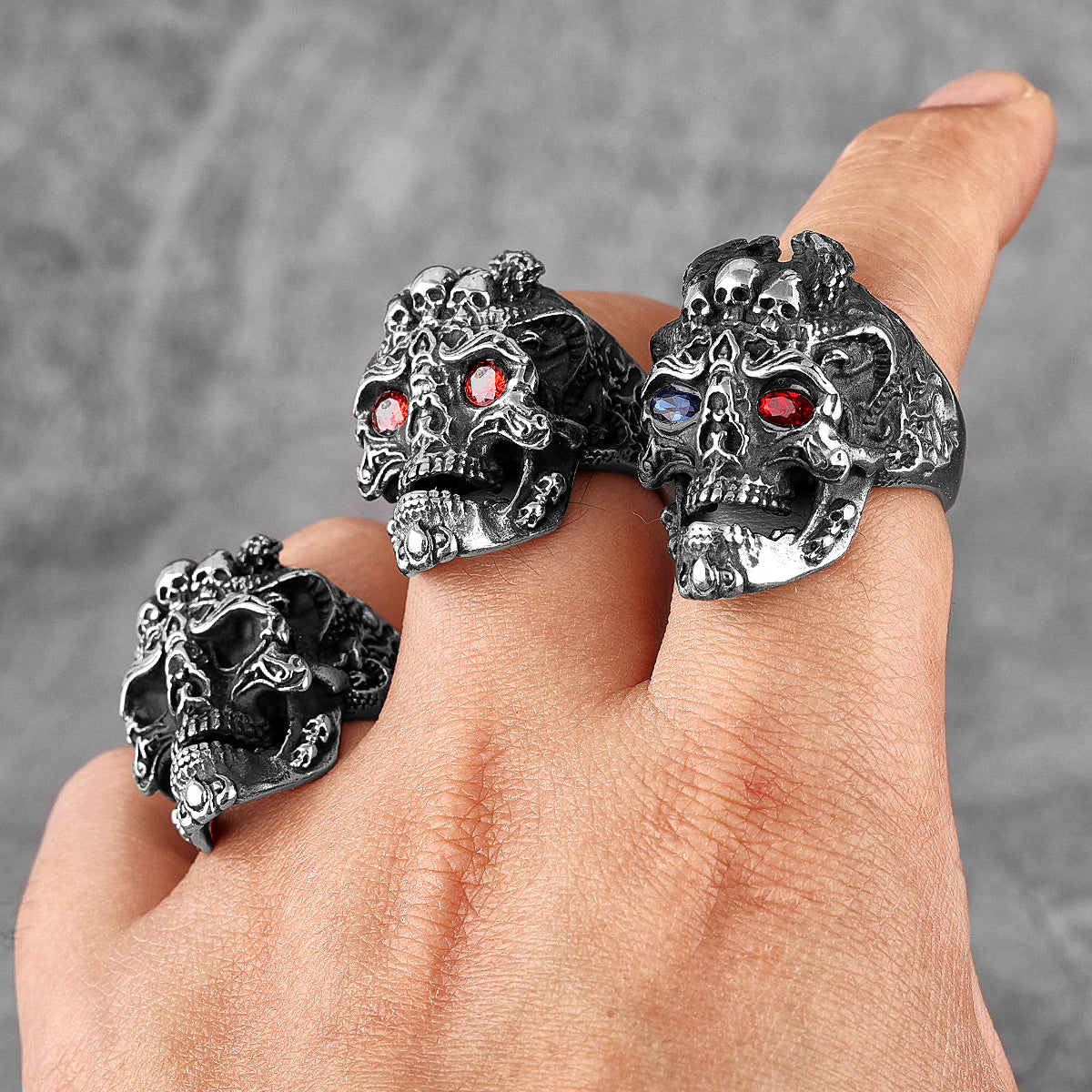 Skull Evil Eyes Stainless Steel Mens Rings Punk Jewelry Creativity Gift