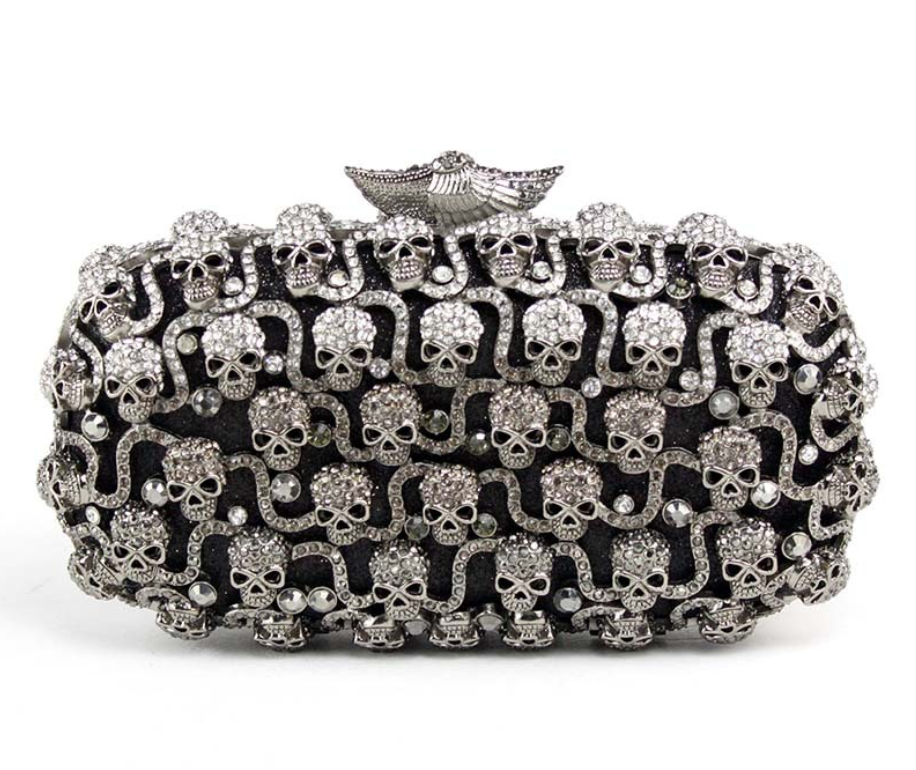 Skull White Crystal Clutch Purses and Handbags Ladies Diamond Bags Wedding Party