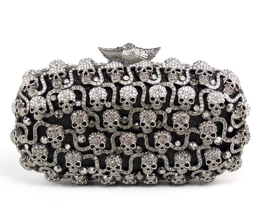 Skull White Crystal Clutch Purses and Handbags Ladies Diamond Bags Wedding Party
