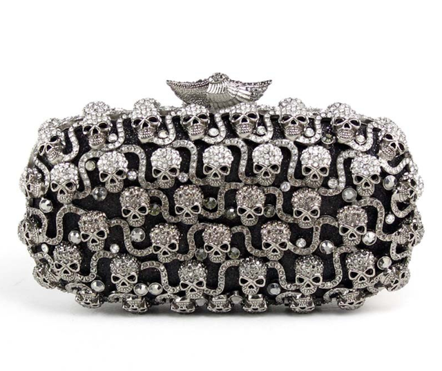 Skull White Crystal Clutch Purses and Handbags Ladies Diamond Bags Wedding Party