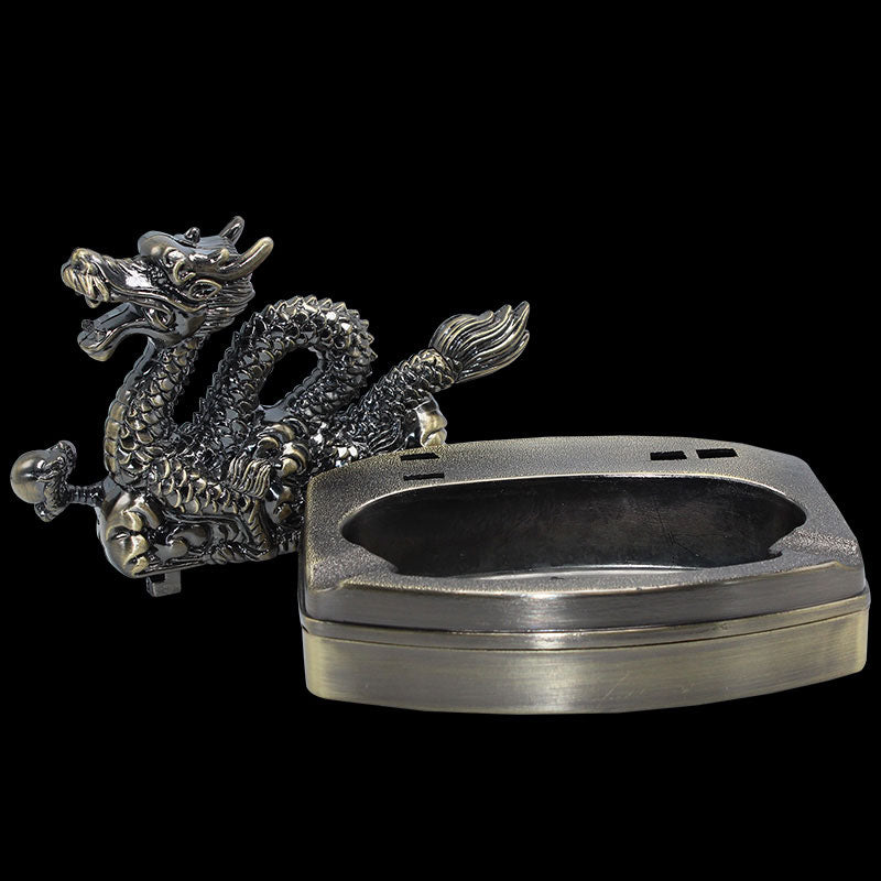 Two-in-one Dragon-shaped Ashtray Lighter Set Can Be Loaded with Butane Flame Torch Creative Lighter