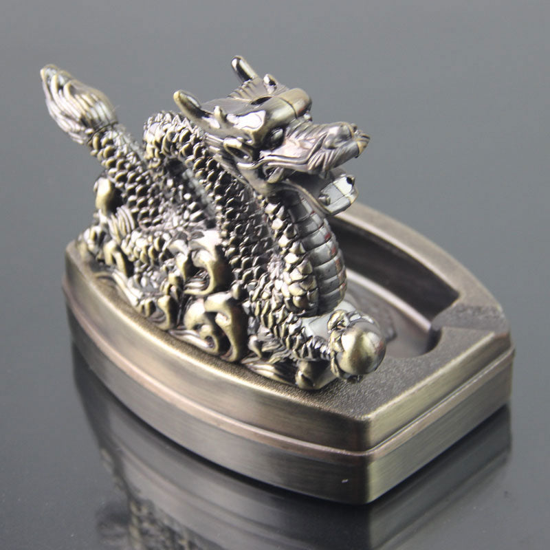 Two-in-one Dragon-shaped Ashtray Lighter Set Can Be Loaded with Butane Flame Torch Creative Lighter